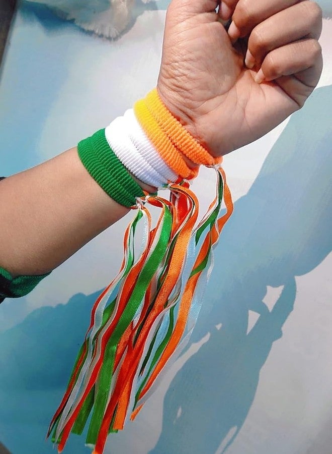 WECROO Tricolor Rubber Streamers,Wrist Bands Hand Waving Streamers for Independence Day, Republic Day, Sports & Party Decorations (Pack of 12) Green,Organge,White - Image 4